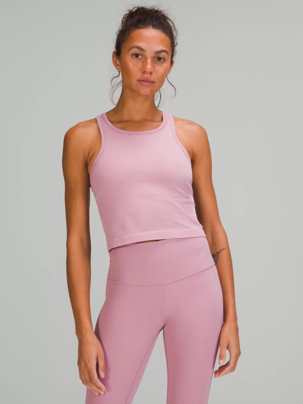 lululemon Ebb to Street Cropped Racerback Tank Pink Taupe Size 6